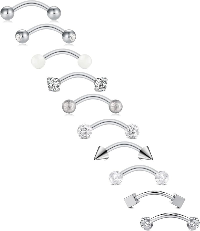 FECTAS 10PCS Eyebrow Rook Piercing Jewelry 16G Earrings Vertical Labret Lip Jewelry Curved Barbell Eyebrow Rings Tiny Small Belly Rings Ear Rook Helix Conch Daith Piercing Jewelry - Image 1